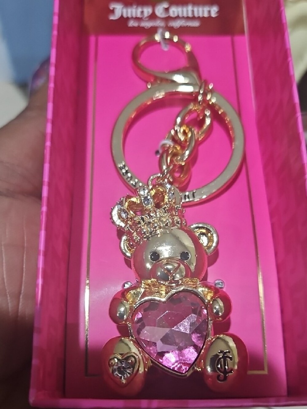 NIB! Juicy Couture Pink Crystal Crowned Bear Keychain/ Bag Charm - Picture 5 of 6